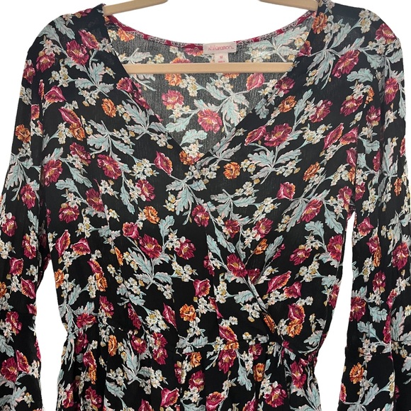 Xhilaration Button-Front Long Sleeve BohoRomper, Black Berry - Picture 8 of 11